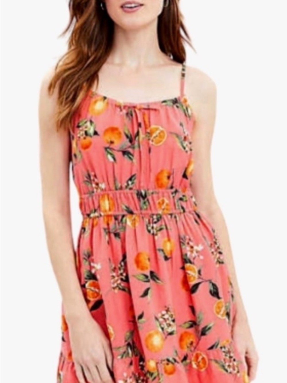 LOFT Coral Orange Floral Spaghetti-Strap Dress